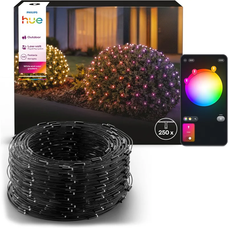 Festavia LED netverlichting, 3.45 x 1 m, aanpasbaar wit en gekleurd licht, voor binnen en buiten , slimme verlichting de Philips Hue – photo produit
