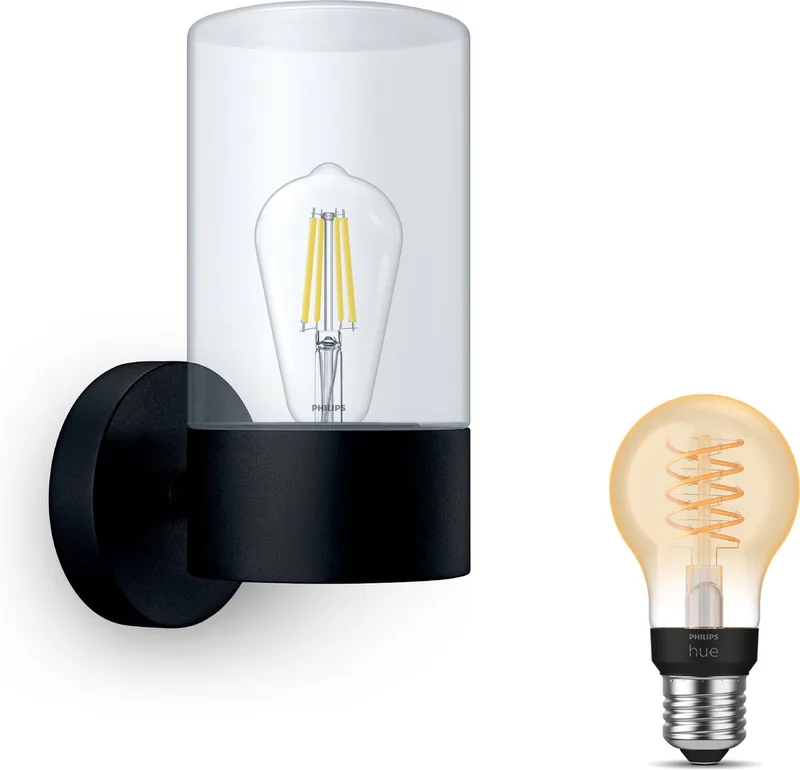 Flareon Wandlamp voor Buiten Opwaarts - Buitenlamp - E27 - Warmwit Licht - Hue White Filament von Philips Hue in Schwarz – Produktfoto