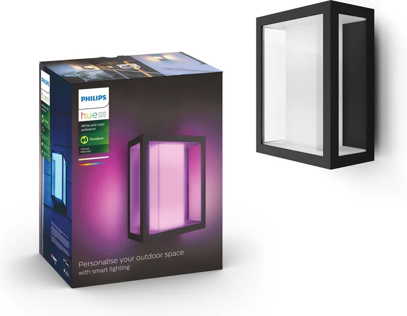 Impress muurlamp - wit en gekleurd licht - breed by Philips Hue in Black – product photo