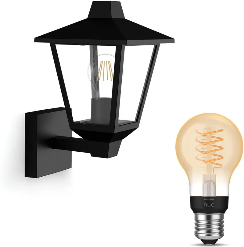Kinno Wandlamp voor Buiten Up - Buitenlamp - E27 - Warmwit Licht - Hue White Filament de Philips Hue en Noir – photo produit