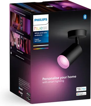 LED Deckenspot White & Color Ambiance Fugato 1er Aufbauspot, Abschaltautomatik, Bluetooth, CCT - über Fernbedienung, Dimmfunktion, Einschlafhilfe, Farbsteuerung, Farbwechsel, Memory, nach Trennung vom Netz, Nachtlichtfunktion, RGB, Smart Home, Timerfunktion, Weckerfunktion, dimmbar über de Philips Hue en Noir – photo produit 4 sur 5