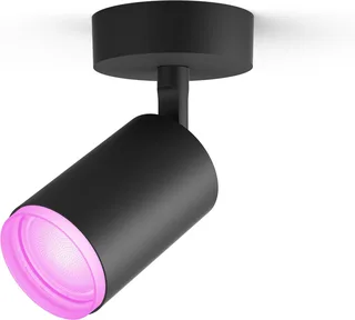 LED Deckenspot White & Color Ambiance Fugato 1er Aufbauspot, Abschaltautomatik, Bluetooth, CCT - über Fernbedienung, Dimmfunktion, Einschlafhilfe, Farbsteuerung, Farbwechsel, Memory, nach Trennung vom Netz, Nachtlichtfunktion, RGB, Smart Home, Timerfunktion, Weckerfunktion, dimmbar über de Philips Hue en Noir – photo produit 1 sur 5