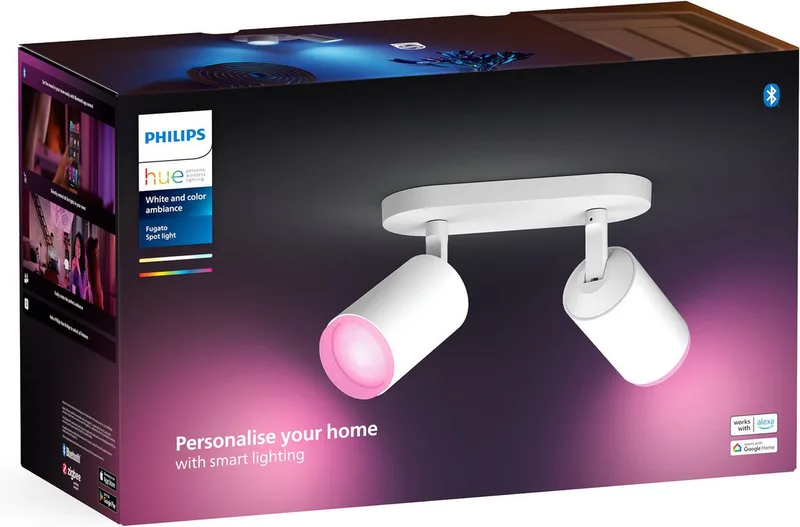LED Deckenspot White & Color Ambiance Fugato 2er Aufbauspot, Abschaltautomatik, Bluetooth, CCT - über Fernbedienung, Dimmfunktion, Einschlafhilfe, Farbsteuerung, Farbwechsel, Memory, nach Trennung vom Netz, Nachtlichtfunktion, RGB, Smart Home, Timerfunktion, Weckerfunktion, dimmbar über de Philips Hue en Blanc – photo produit 4 sur 5