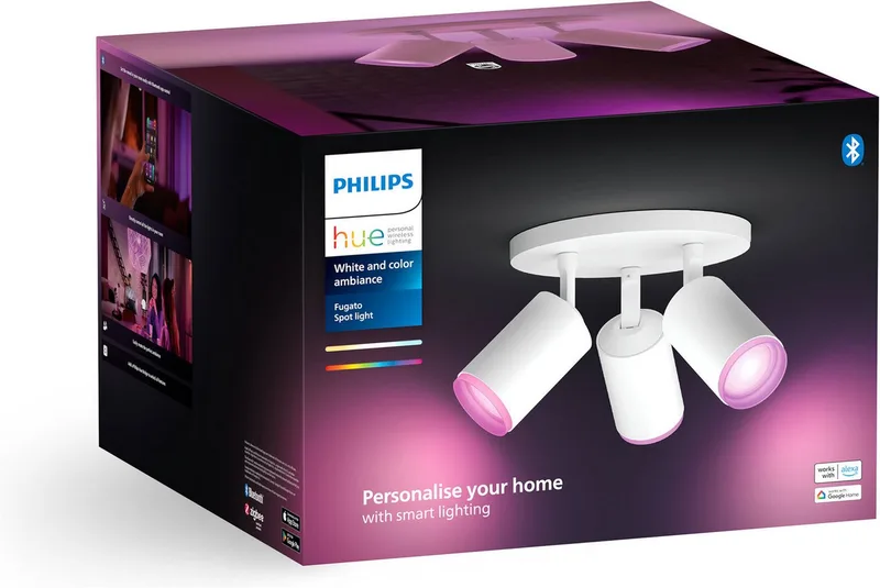 LED Deckenspot White & Color Ambiance Fugato 3er Aufbauspot, Abschaltautomatik, Bluetooth, CCT - über Fernbedienung, Dimmfunktion, Einschlafhilfe, Farbsteuerung, Farbwechsel, Memory, nach Trennung vom Netz, Nachtlichtfunktion, RGB, Smart Home, Timerfunktion, Weckerfunktion, dimmbar über de Philips Hue en Blanc – photo produit 4 sur 5