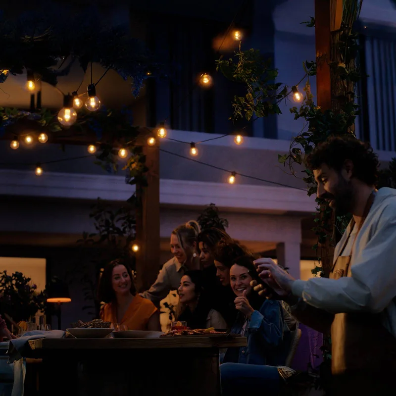 LED lichtketting Festavia Globe 14 m 20 lampjes IP65 van Philips Hue in Zwart, Helder – productfoto 3 van 5