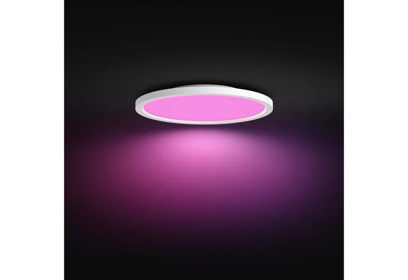 LED Panel White & Color Ambiance Devote Panelleuchte rund, 43 cm, Abschaltautomatik, Bluetooth, CCT - über Fernbedienung, Dimmfunktion, Farbsteuerung, Farbwechsel, Leuchtdauer einstellbar, Memoryfunktion, Nachtlichtfunktion, RGB, Smart Home, Timerfunktion, dimmbar über Fernbedienung, erw de Philips Hue en Blanc – photo produit 3 sur 5
