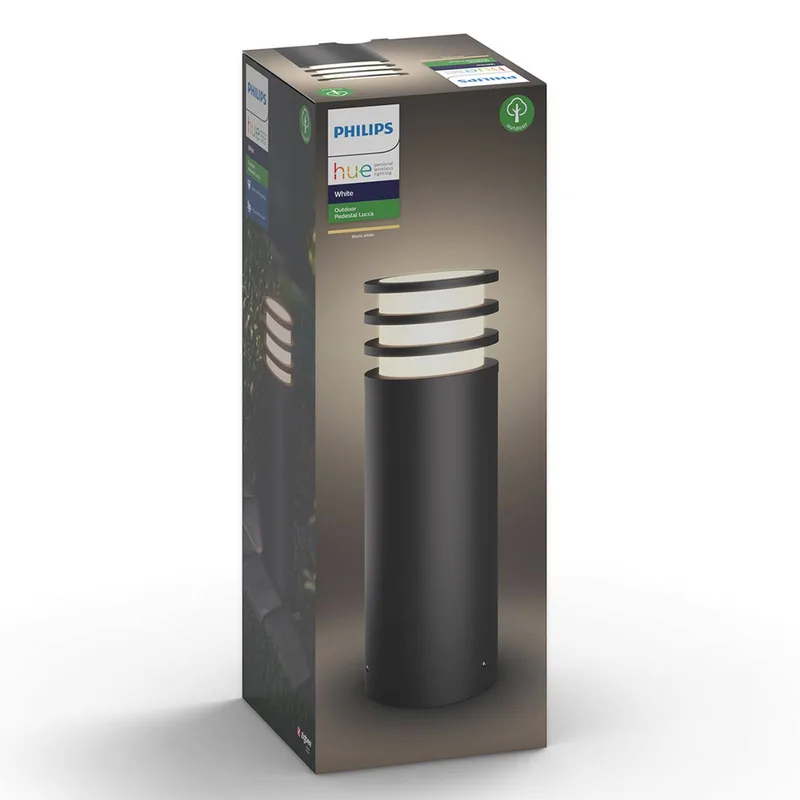 LED sokkellamp Lucca, zwart, RGBW smart, IP44 van Philips Hue in Antraciet, Wit – productfoto 2 van 3