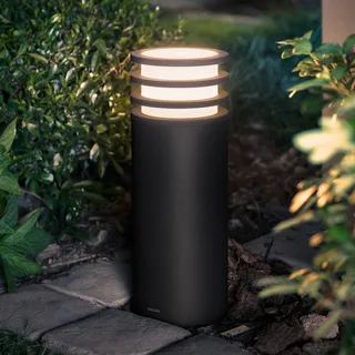 LED sokkellamp Lucca, zwart, RGBW smart, IP44 van Philips Hue in Antraciet, Wit – productfoto 1 van 3