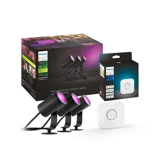 LED spot Lily, set van 3, bridge, RGB, CCT, IP65 från Philips Hue i Svart – produktbild 1 av 5