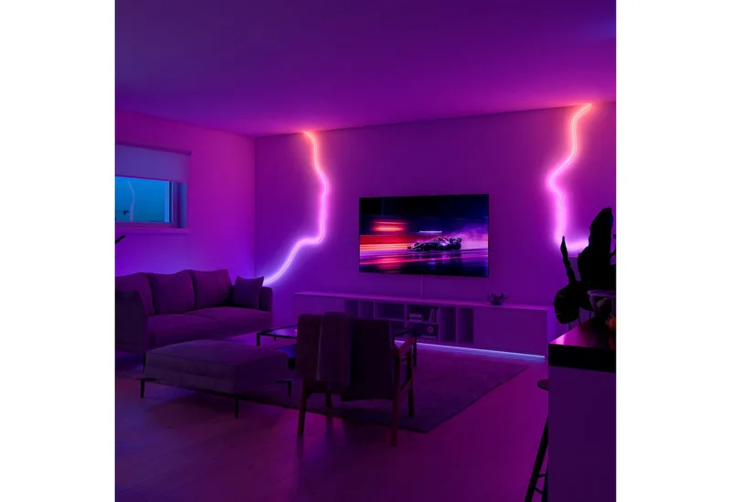 LED-Streifen Essential Flex Gradient LED-Streifen RGBIC farbfähig, lebendige Farben, flexible Innenbeleuchtung, komp. mit gängigen Smart-Home-Assistenten van Philips Hue in Wit – productfoto 4 van 5