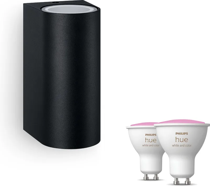 Nightingale Wandlamp voor Buiten Up & Down - Buitenlamp - GU10 - Wit en Gekleurd Licht - Hue White and Color Ambiance van Philips Hue in Zwart – productfoto