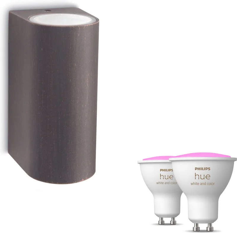 Nightingale Wandlamp voor Buiten Up & Down - Buitenlamp - GU10 - Wit en Gekleurd Licht - Hue White and Color Ambiance van Philips Hue in Roestbruin – productfoto