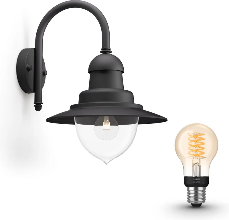 Raindrop Wandlamp voor Buiten - Buitenlamp - E27 - Warmwit Licht - Hue White Filament by Philips Hue in Black – product photo