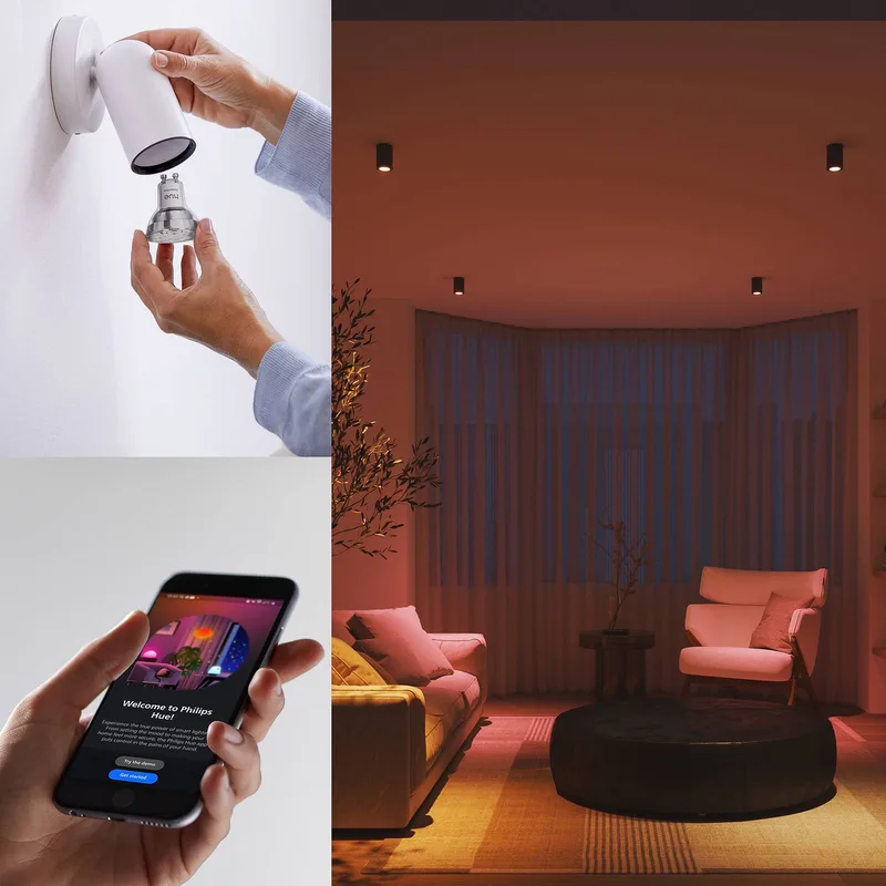 Smart LED lamp GU10, 5 W RGB CCT set van 3 van Philips Hue – productfoto 5 van 5