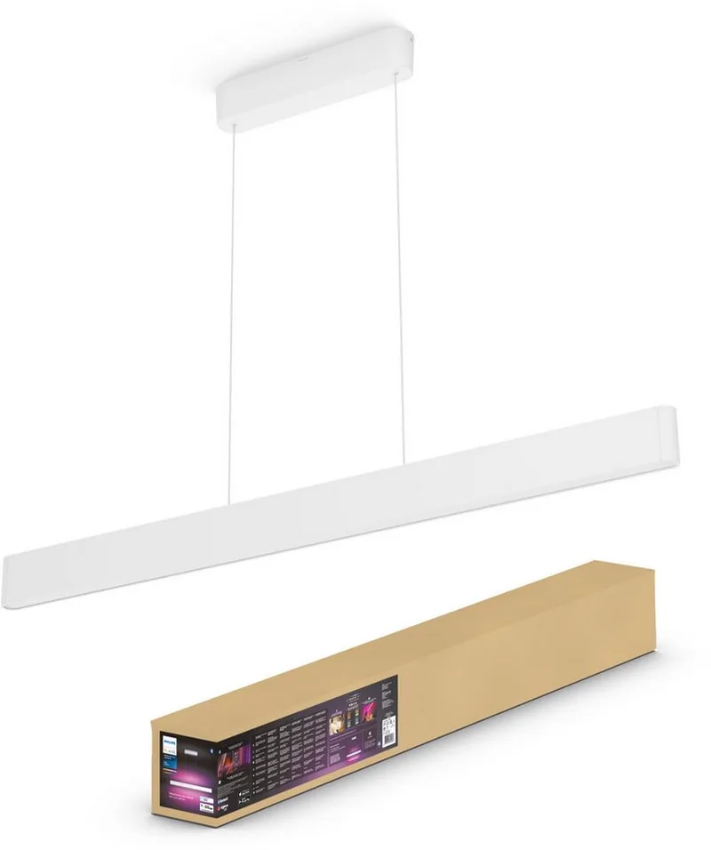 Smarte LED-Leuchte White & Color Ambiance Ensis Pendelleuchte Abschaltautomatik, Bluetooth, CCT - über Fernbedienung, Dimmfunktion, Farbsteuerung, Farbwechsel, Leuchtdauer einstellbar, Memoryfunktion, Nachtlichtfunktion, RGB, Smart Home, Timerfunktion, dimmbar über Fernbedienung, e by Philips Hue in White – product photo 1 of 5