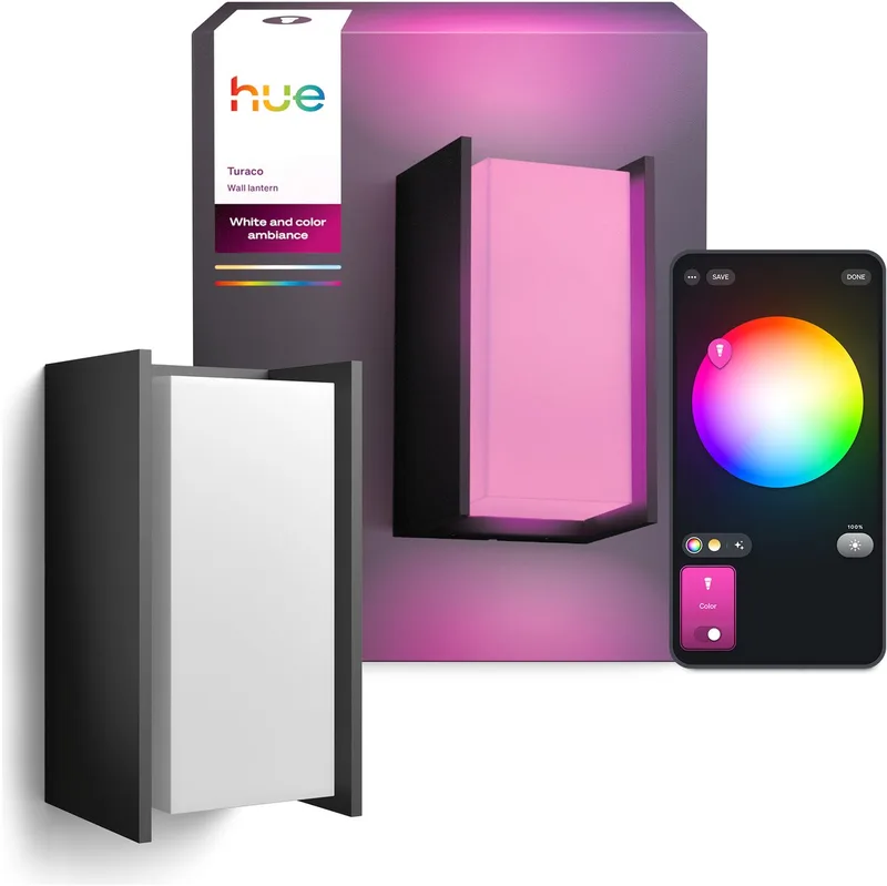 Turaco wandlamp - Tuinverlichting - grijs - IP44 - Wit en gekleurd licht - 1100 lumen - Bediening via onze app of met je stem - Compatibel met Matter van Philips Hue in Antraciet – productfoto
