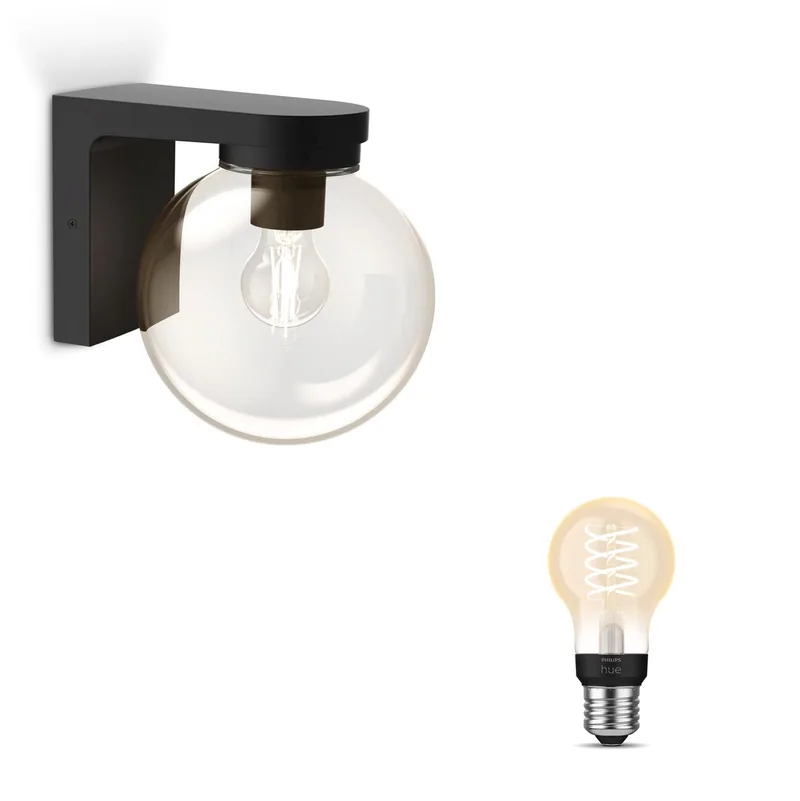 Ulio Wandlamp voor Buiten Down - Buitenlamp - E27 - Warmwit Licht - Hue White Filament von Philips Hue in Schwarz – Produktfoto