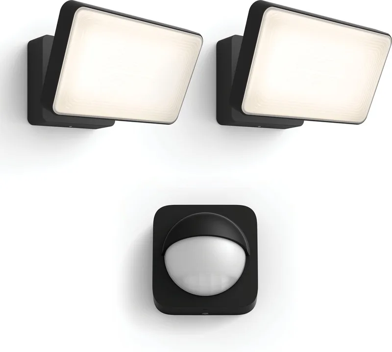 Welcome Set van 2 Verstralers (Zwart) - Buitenlamp met Bewegingssensor - Warmwit Licht - Incl. Hue Bewegingssensor voor Buiten - Hue White van Philips Hue in Wit – productfoto