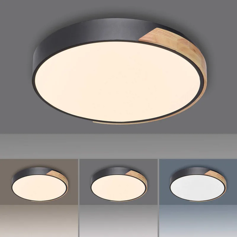 Paul Neuhaus Q-BILA LED plafondlamp, zwart/eiken van Q-Smart-Home in Zwart, Eiken, Wit – productfoto 4 van 5