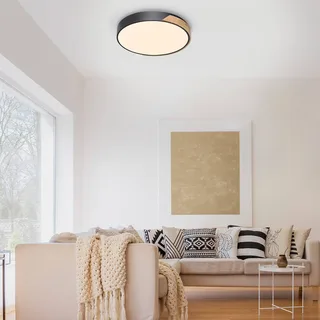 Paul Neuhaus Q-BILA LED plafondlamp, zwart/eiken van Q-Smart-Home in Zwart, Eiken, Wit – productfoto 2 van 5