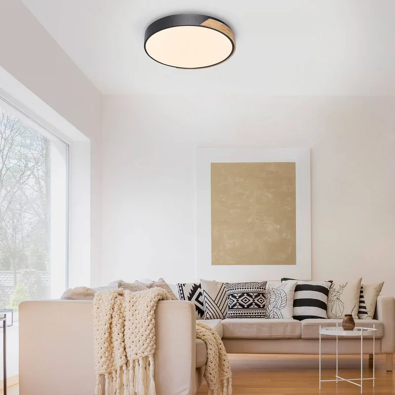 Paul Neuhaus Q-BILA LED plafondlamp, zwart/eiken van Q-Smart-Home in Zwart, Eiken, Wit – productfoto 2 van 5