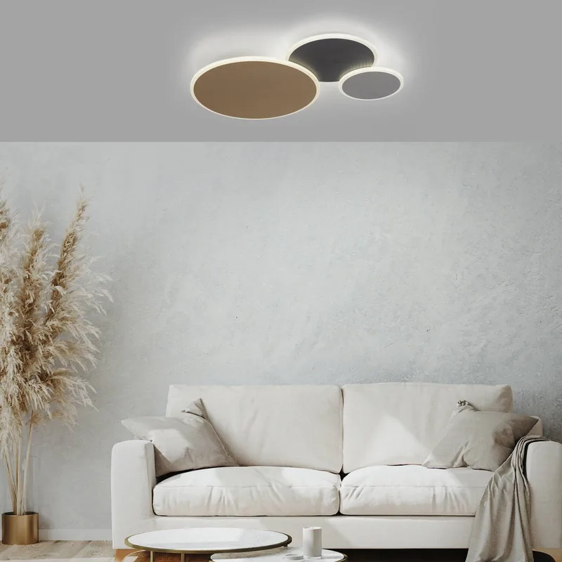 Paul Neuhaus Q-Piato LED plafondlamp 3-lamps van Q-Smart-Home in Messing, Antraciet, Grijs – productfoto 3 van 5