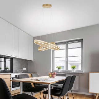 Paul Neuhaus Q-VITO LED hanglamp, 2 ringen van Q-Smart-Home in Mat messing, Wit – productfoto 2 van 5