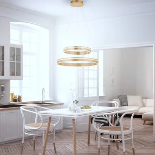 Paul Neuhaus Q-VITO LED hanglamp, 2 ringen van Q-Smart-Home in Mat messing, Wit – productfoto 3 van 5
