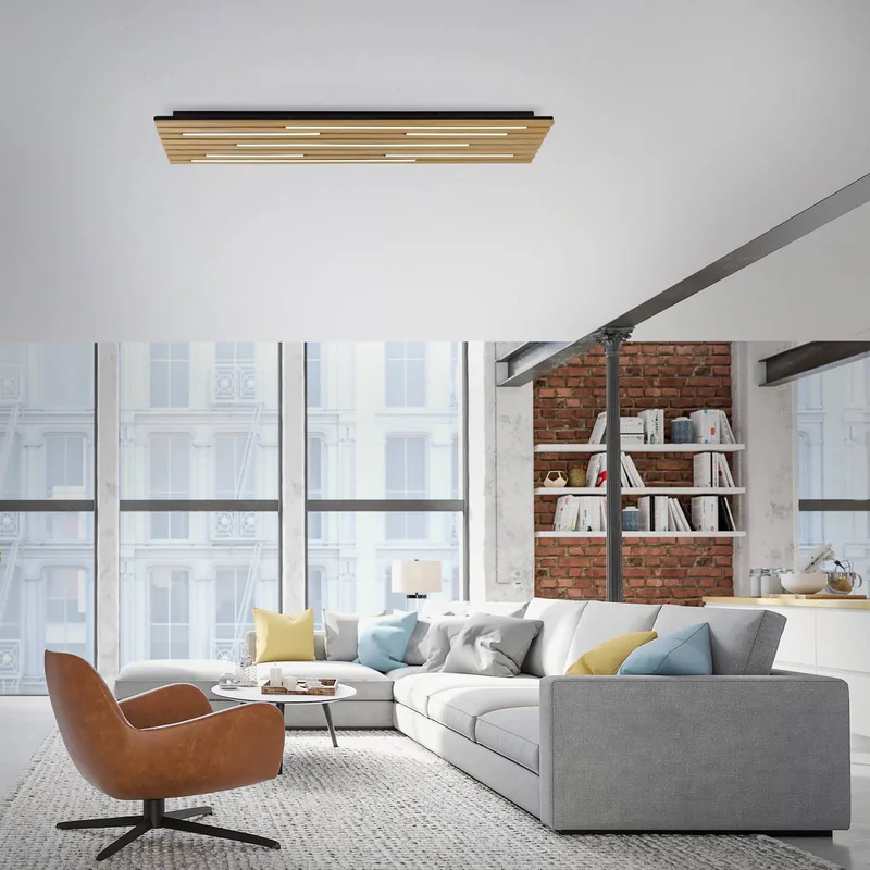 Paul Neuhaus Loftlampe Q-Acoustic træ 115 x 31 cm fra Q-Smart-Home i Licht hout, Sort – produktbillede 2 af 5