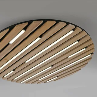 Paul Neuhaus Loftlampe Q-Acoustic, træ Ø 60 cm fra Q-Smart-Home i Licht hout, Sort – produktbillede 5 af 5