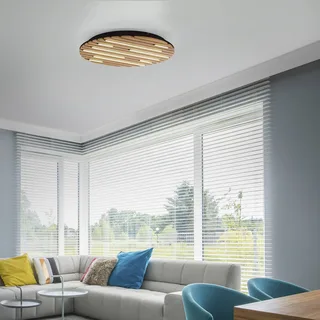 Paul Neuhaus Loftlampe Q-Acoustic, træ Ø 60 cm fra Q-Smart-Home i Licht hout, Sort – produktbillede 2 af 5