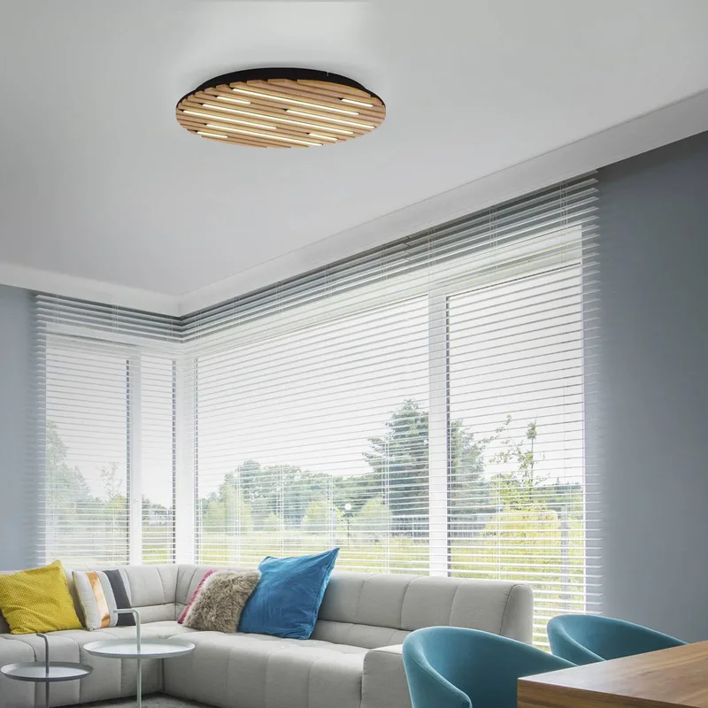 Paul Neuhaus Loftlampe Q-Acoustic, træ Ø 60 cm fra Q-Smart-Home i Licht hout, Sort – produktbillede 2 af 5