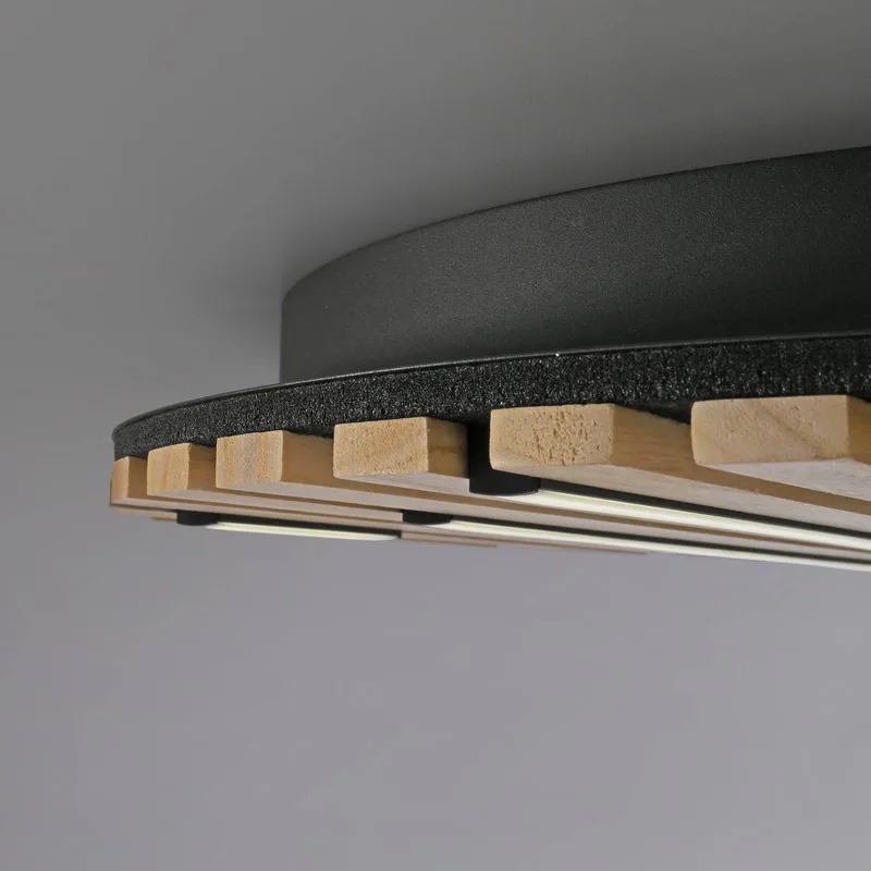 Paul Neuhaus Loftlampe Q-Acoustic, træ Ø 60 cm fra Q-Smart-Home i Licht hout, Sort – produktbillede 3 af 5