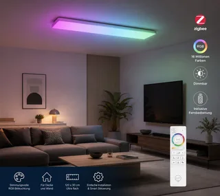 LED Deckenleuchte Deckenlampe Decken Panel RGB Decken Wandleuchte mit FB 120x30, LED Panelleuchte Farbwechsel Lampe Wohnzimmerlampe Flurleuchte van tint in Wit – productfoto 3 van 5
