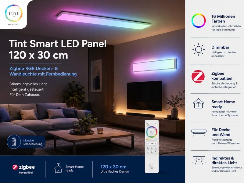 LED Deckenleuchte Deckenlampe Decken Panel RGB Decken Wandleuchte mit FB 120x30, LED Panelleuchte Farbwechsel Lampe Wohnzimmerlampe Flurleuchte van tint in Wit – productfoto 4 van 5