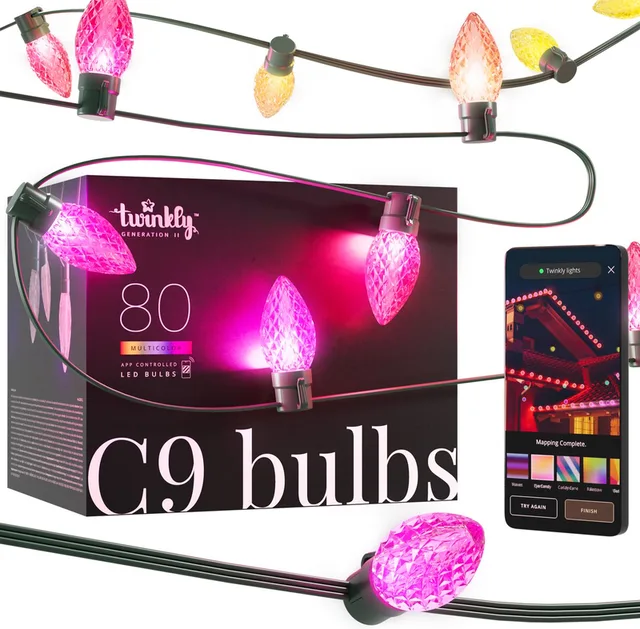 C9 lampen - App gestuurde - LED-lichtslinger met 80 RGB (16 miljoen kleuren) LED's - 24,4m - Groene kabel - Slimme buitenverlichting
