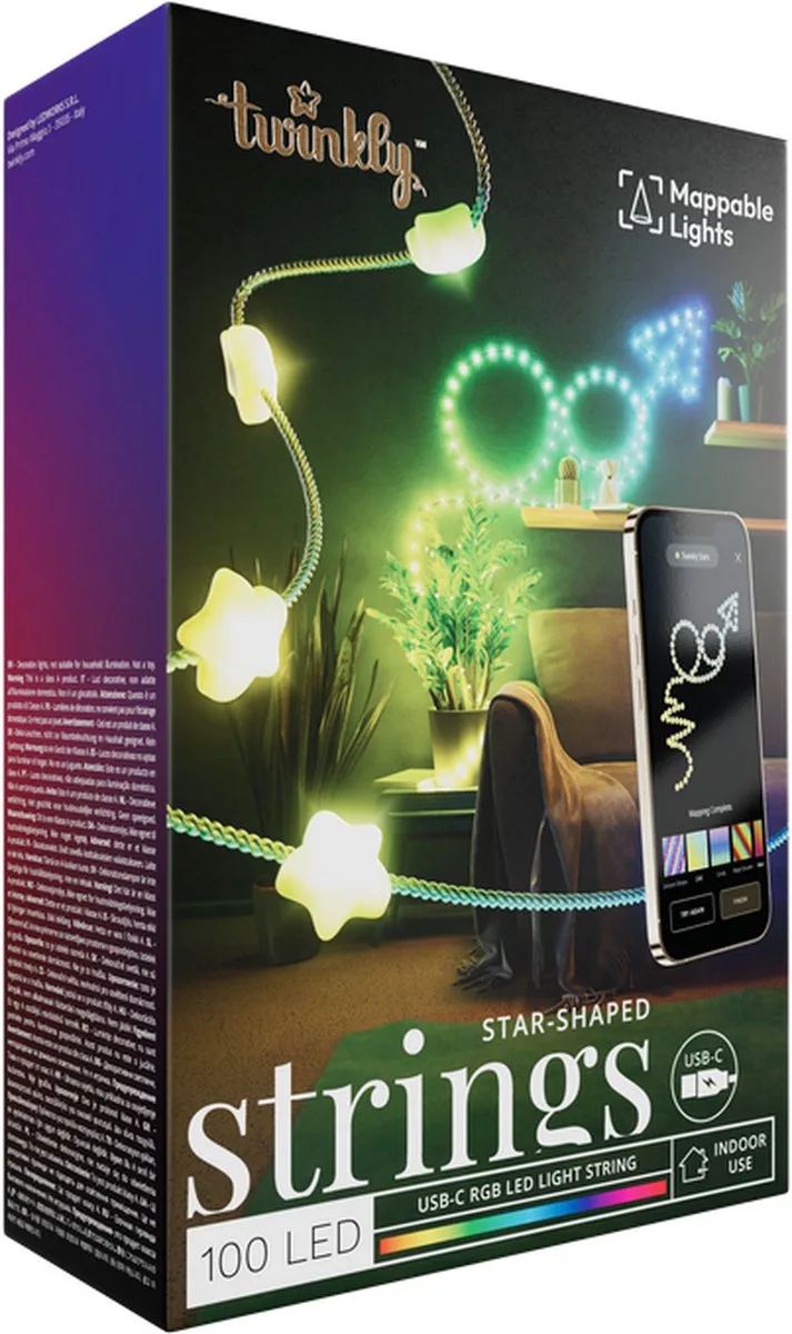 Candies Stars Lichtsnoer - 200 LED RGB - 12 meter - App-gestuurd - Binnen - Groen snoer von Twinkly – Produktfoto