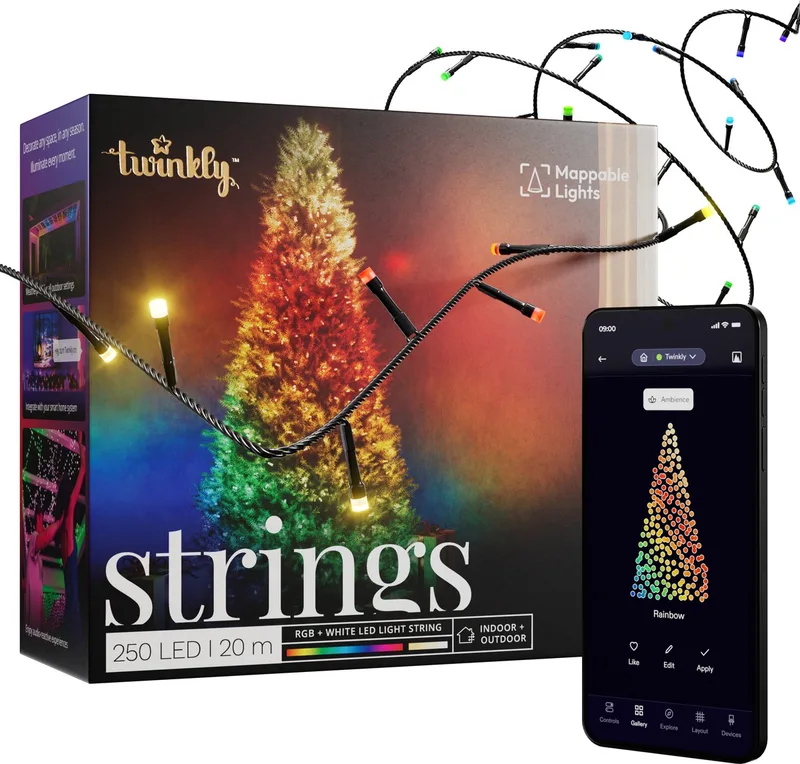 Strings Lichtsnoer - 20M - LED Verlichting - RGB & Warm Licht - Dimbaar - Binnen & Buiten - Bluetooth Wifi - Werkt met Homekit, Homey, Google Home, Razer Chroma - Zwart by Twinkly – product photo