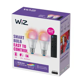 A60 LED mat WiFi E27 8,5W RGBW afstandsbediening set van 2 van WiZ – productfoto 1 van 5
