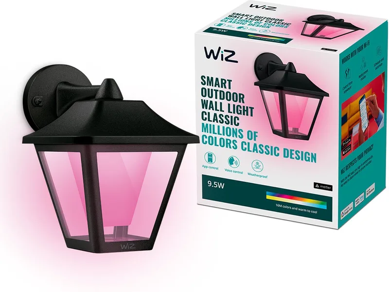 Buitenlamp - Classic Wandlamp - Gekleurd en Wit Licht - Slimme LED Verlichting - 230V van WiZ in Zwart – productfoto