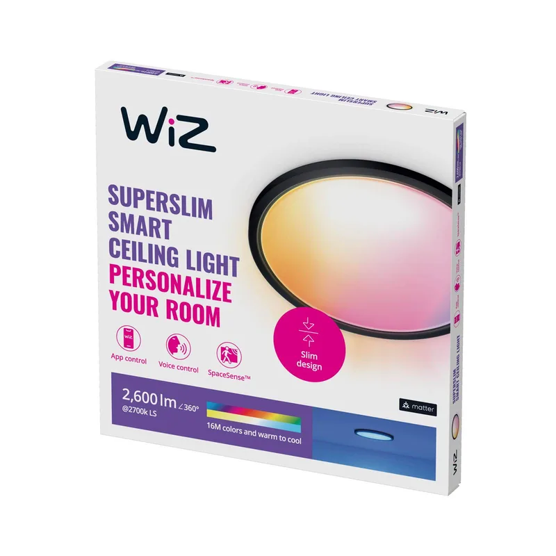 SuperSlim LED plafondlamp RGBW Ø42cm van WiZ in Zwart – productfoto 1 van 5