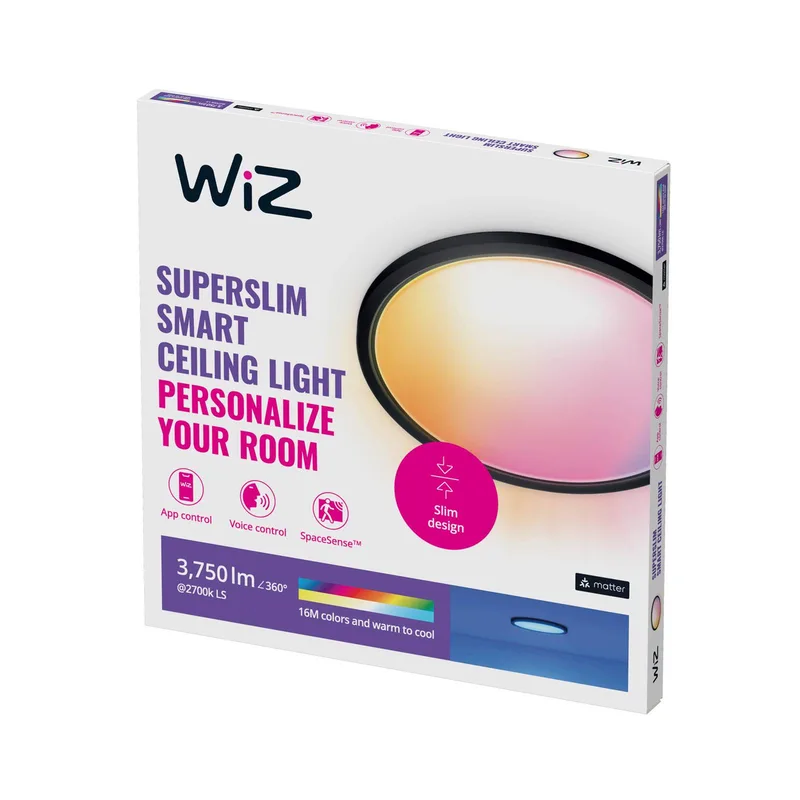 SuperSlim LED plafondlamp RGBW Ø54cm van WiZ in Zwart – productfoto 1 van 5