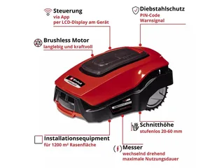 Rasenmähroboter FREELEXO 1200 LCD BT, bis 1200 m² Rasenfläche, (6-St) von Einhell in Rot, Schwarz – Produktfoto 5 von 5